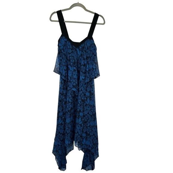 Derek Lam 10 Crosby Blue Floral Silk Asymmetrical Two-Tier Cami Dress Women’s 2 - Picture 4 of 16